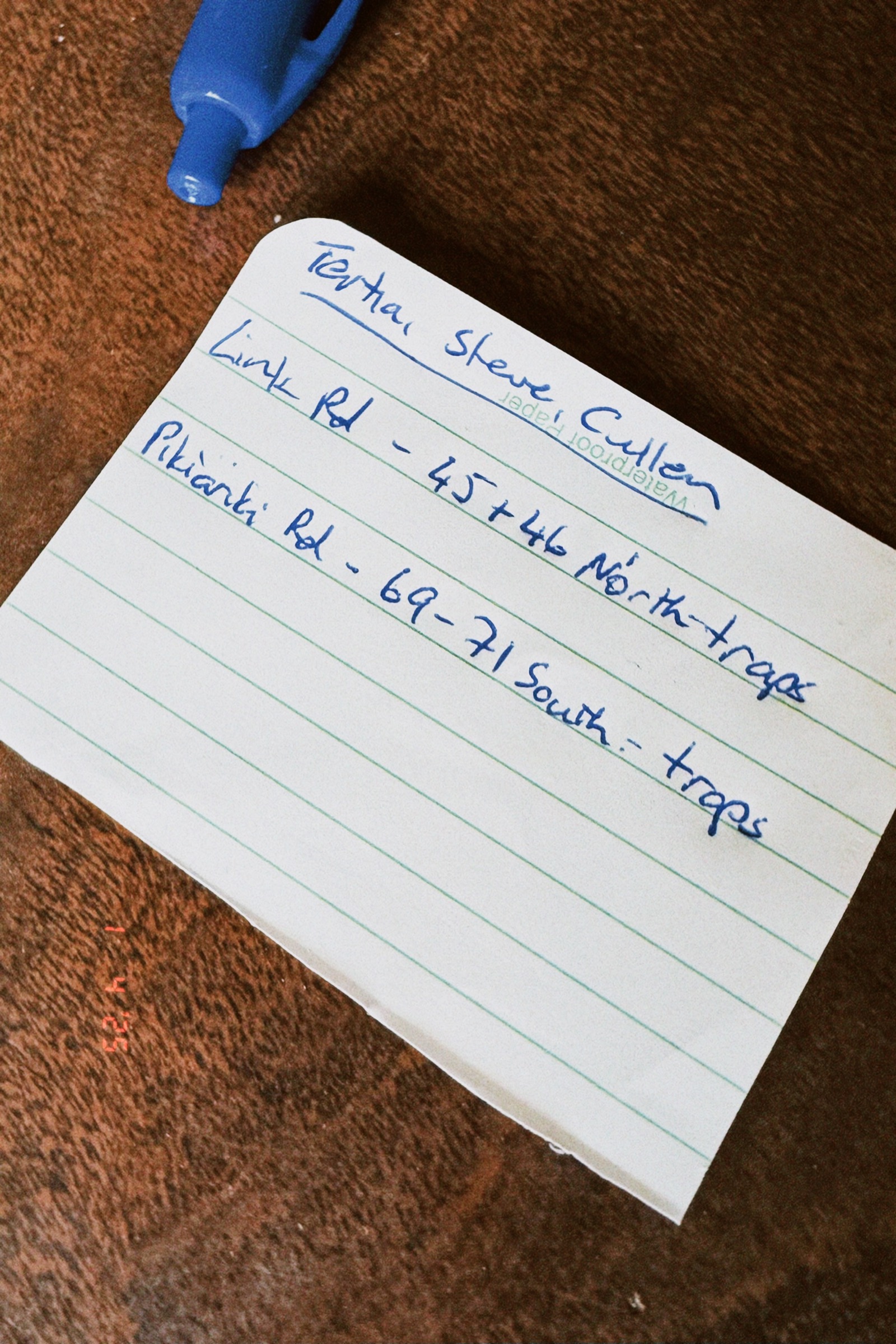 Field notes with trap-line counts